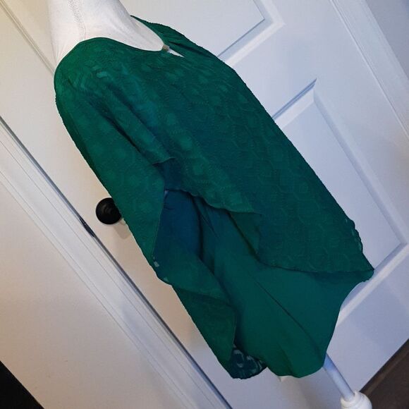 Notations Emerald Green Tank Shirt with Green Sheer Overlay NWT - Picture 3 of 13